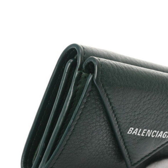 BALENCIAGA Paper Mini Wallet Green Leather Trifold - Picture 7 of 12